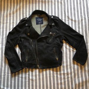 American Eagle black denim moto jacket
